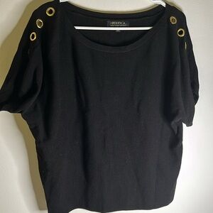 Joseph A. Short sleeve size L black large gold tone eyelets 60% cotton 40% rayon